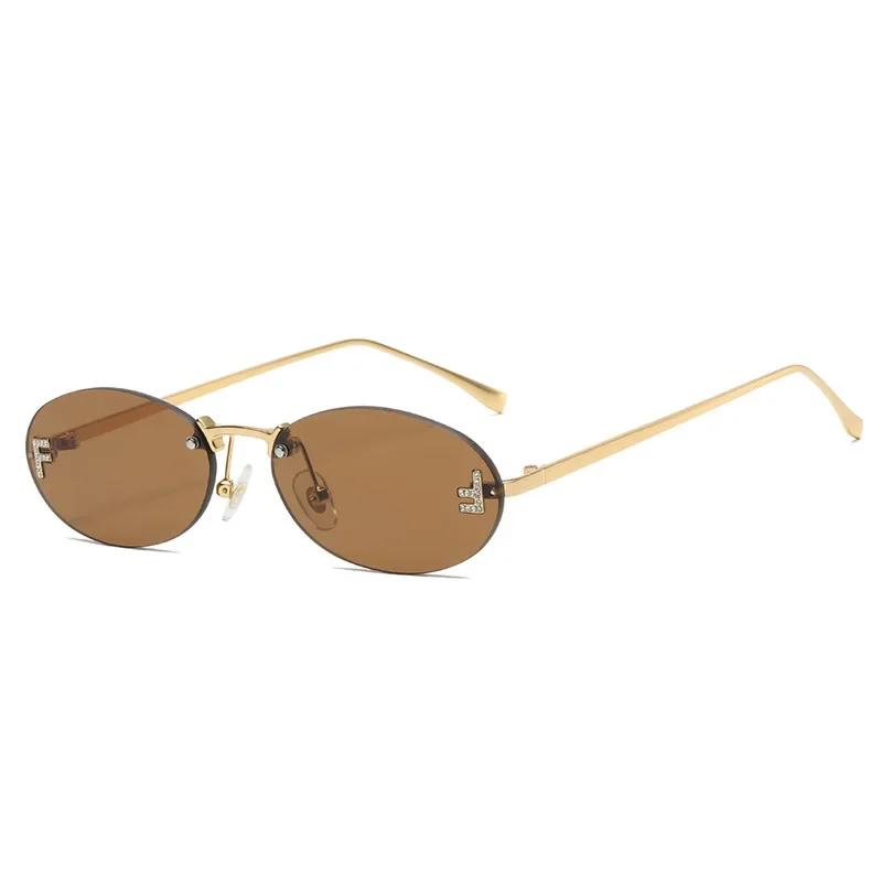Frameless Oval Sunglasses with Zircon UV Resistant Cool Luxury Brand Design for Women and Men Fashion Trend