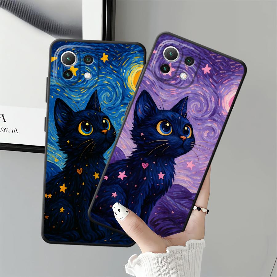 Funda Phone Cover Case for Xiaomi Mi 14 12T Pro 11T 10T 12 11 13 Lite 12X Rotating Starry Sky Cat