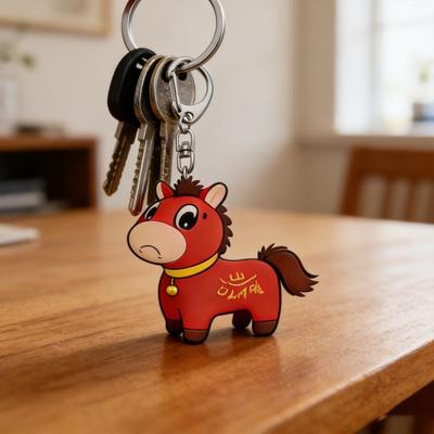 Red Horse Keychain 2026 Year of Horse Lucky Charm Acrylic Pendant with Metal Buckle Festive Spring Festival Gift Cartoon Zodiac Ornament