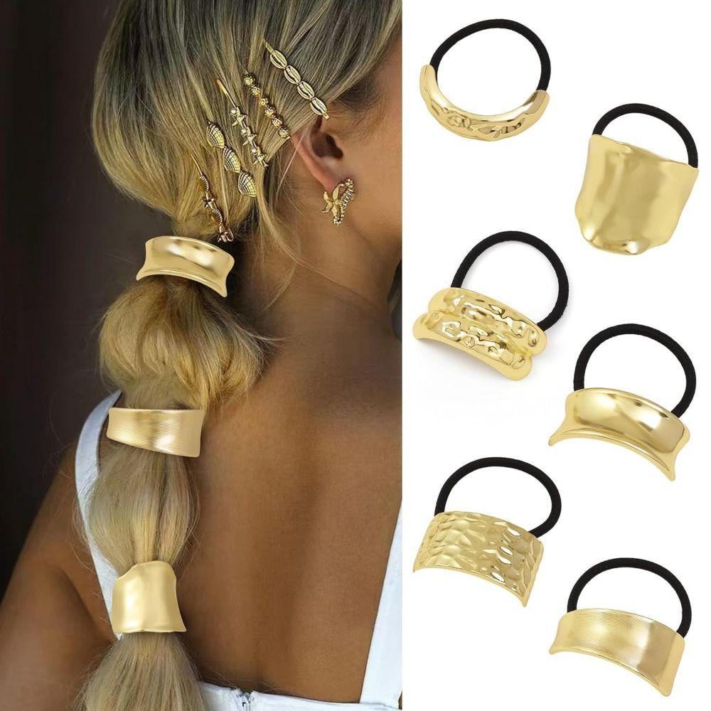 Golden Color Metal Hair Cuff Irregular Shape Hair Rope Classic Elastic Hair Band  Girls