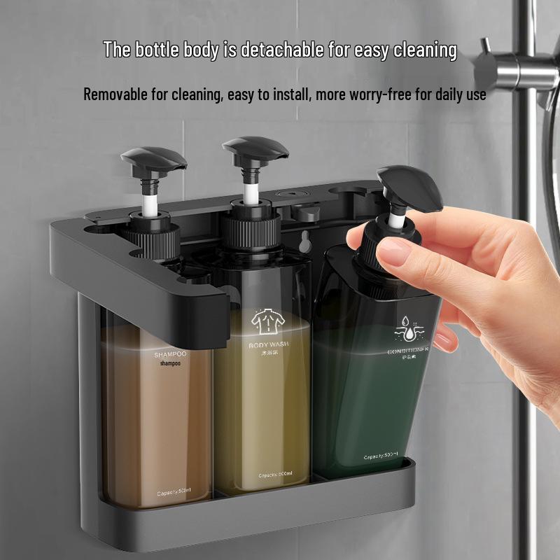 Punch-Free Wall-Mount Soap Dispenser for Shampoo & Shower Gel, Manual Press, Light Luxury Style