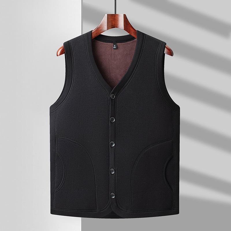 

Men s Thermal Fleece-Lined Cotton Vest for Autumn/Winter 2024 - Perfect for Middle-aged and Elderly Dads and Grandpas. L чорний