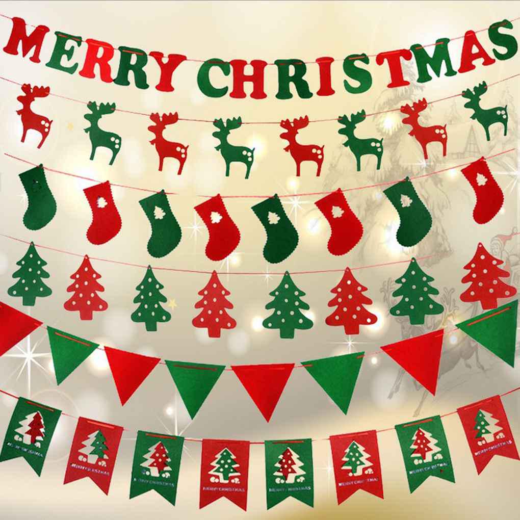 Paper Christmas Tree Hanging Garland Flag Xmas Banner For Christmas Party Decor