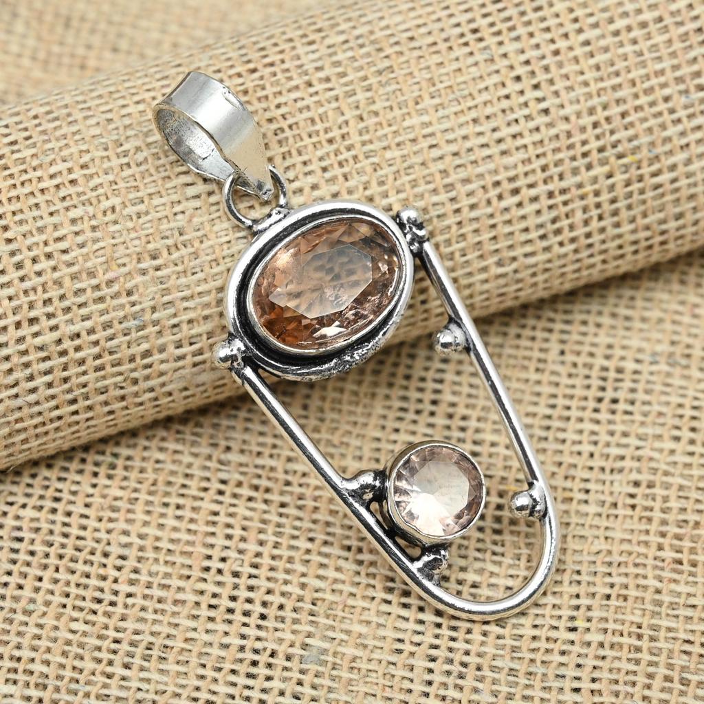 Kamień Morganit Srebro Próby 925 Biżuteria Unikalny Wisiorek na Ręcznie Robiony Prezent