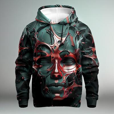 Metal Face Print Hoodies For Men Vintage Men's Hoodie Autumn Long Sleeves Streetwear Tops Loose Oversized Hooded Sweatshirts New