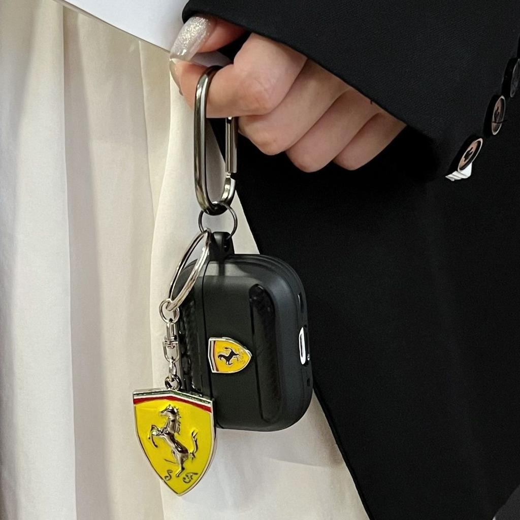 Wireless Bluetooth Earphone Case Air pods 1/2/3/4/5 Pro2 Soft Cover & Metal Emblem Keychain For Ferrari 308 GT4 328 GTB GTS F355 JG7