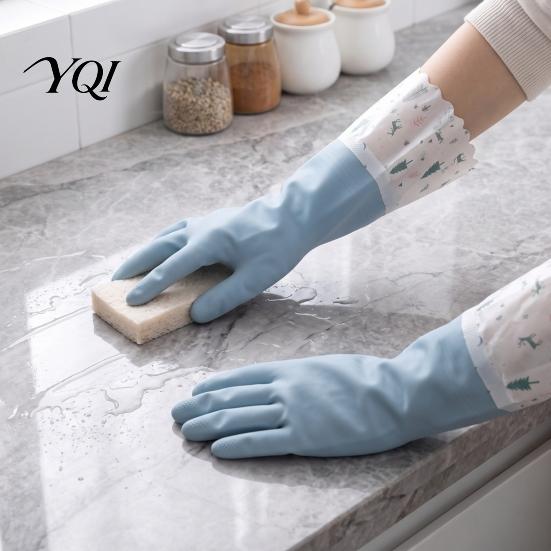 Rubber Dishwashing Gloves with Fleece Lining Long Sleeves Gloves, Thick Non-Slip Silicone Cleaning Wear Resistant Dish Velvet Reusable Waterproof