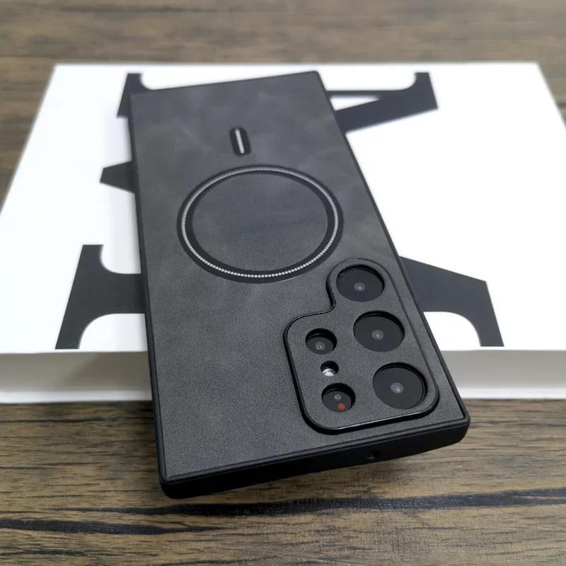 Faux Leather Luxury Soft TPU for Magsafe Magnetic Phone Case for Samsung Galaxy S23 S21 S20 FE S24 S22 Plus Note 20 Ultra Cover