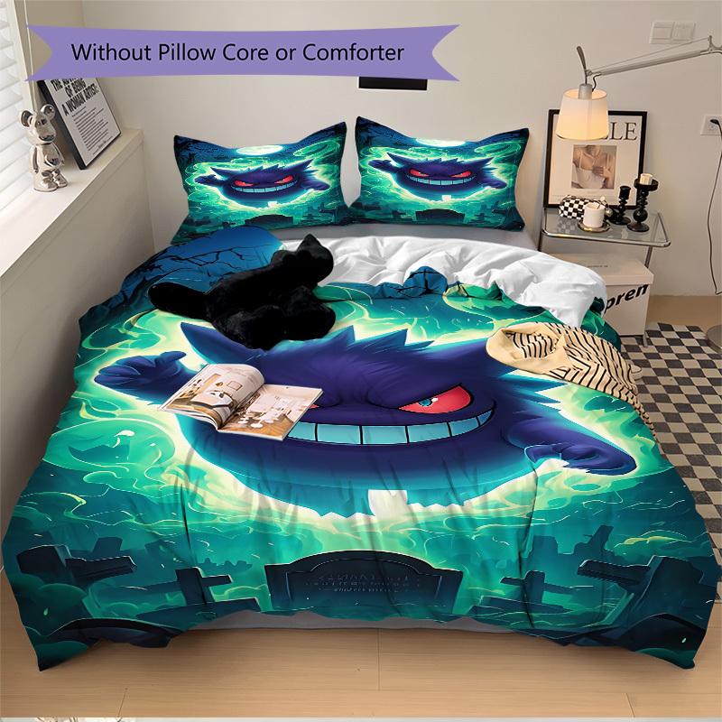 3pcs Ghostly Pokémon Duvet Cover Set - Machine Washable, Includes 1 Duvet Cover and 2 Pillowcases, No Core Included yy251022204