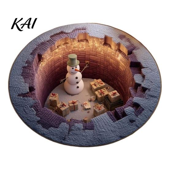 Indoor Christmas Rug 3D Round Rug, Optical Illusion Santa Claus Area 39 Holiday Decorative Inch Quilted-Like Floor Mat for Living Room Bedroom