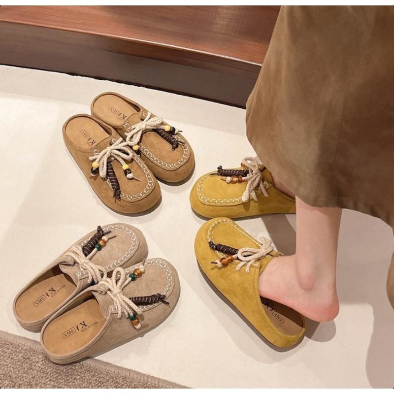 Fashion Retro Versatile Tassel Casual Shoes Women Thick Soled Slippers 2025 Autumn New Fashion Daily Internal Increase Mueller Slides