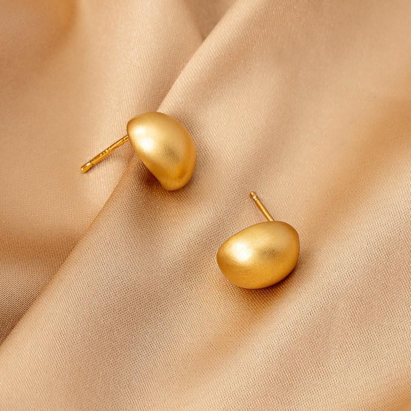 Minimalist Gold Matte Oval Stud Earrings Women Geometric Design Copper Jewelry 2025 Fashion Gold