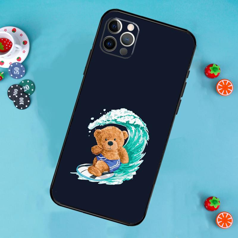 Cute Bear Cool Doll Phone Case For iPhone 17 Air 14 16 15 11 12 13 Pro Max 12 13 Mini 15 16 Plus 16e Cover Funda