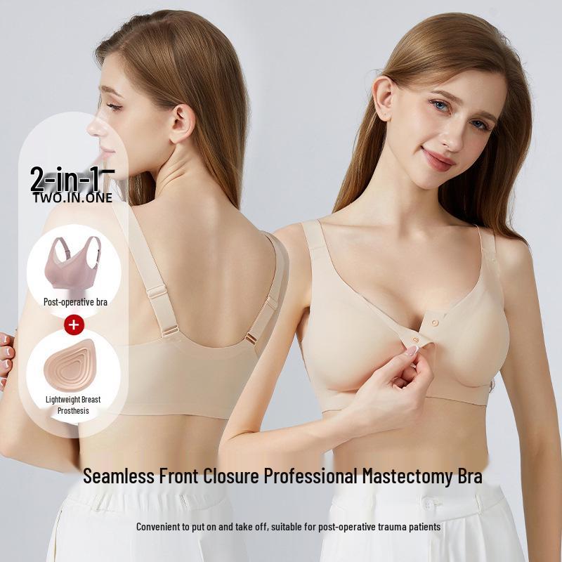 Cross-border Antibacterial Mastectomy Prosthesis Bra with Fake Breast Pads, Seamless Front Closure, for Post-Op and Reduction Support.