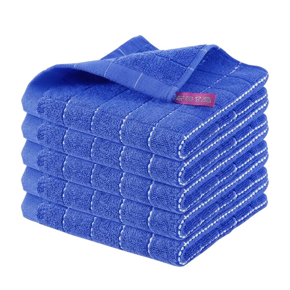 Set of Five Checkered Cotton Kitchen Dish Cloths Soft Absorbent Cleaning Rags for Drying Dishes and Cleaning Kitchen Surfaces
