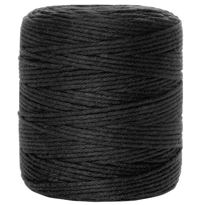 Corde Macramé - Creative Deco - 3mm x 200m - Coton Noir - 15 Plis - Épaisseur 0.5mm