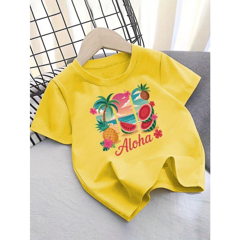 European Sizes Children's Summer Short-Sleeve T-Shirt, Cartoon Print Top for Girls, Featuring a Cute Design, Suitable for Outings and Daily