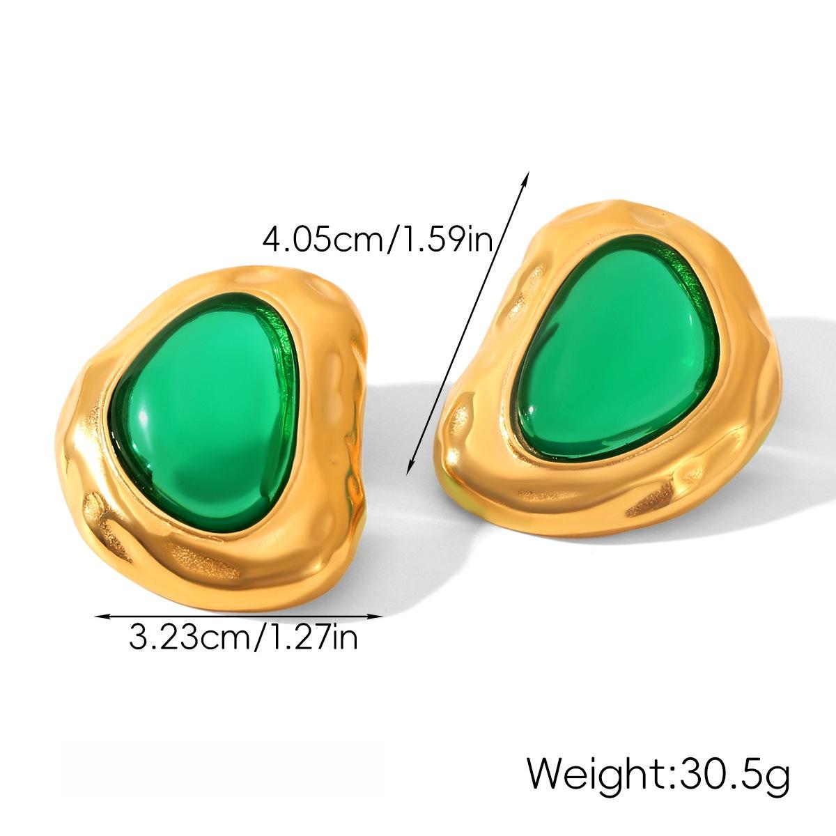

DIGADAGU Resin Irregular Geometric Stud Earrings New Elegant Trend Stainless Steel Earrings Women Party Zircon Accessories зелений