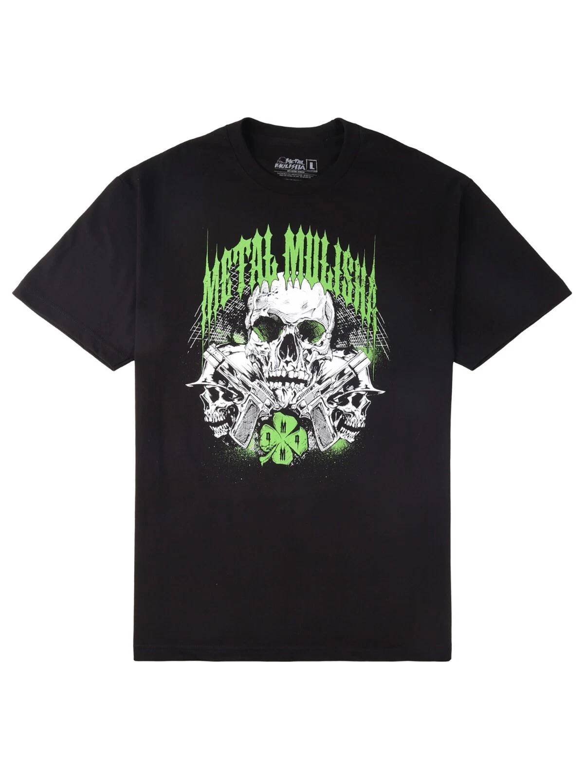 Metal Mulisha Men s St Patty s Short Sleeve Standard T-shirt Skulls Clover Tee L