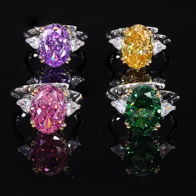 Jewelry Copper Bottom Gold-Plated High Carbon Diamond Ice Flower Cut Pigeon Egg Copper Inlaid Small Fresh Ring Female 10 * 14