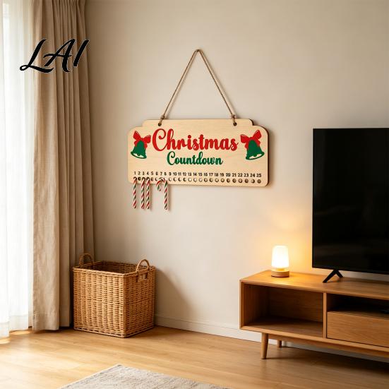 Reusable Wooden Countdown Calendar Christmas Advent Calendar Hanging Board with Candy Party Supplies Dates Festive Wall Decoration for Home Holiday