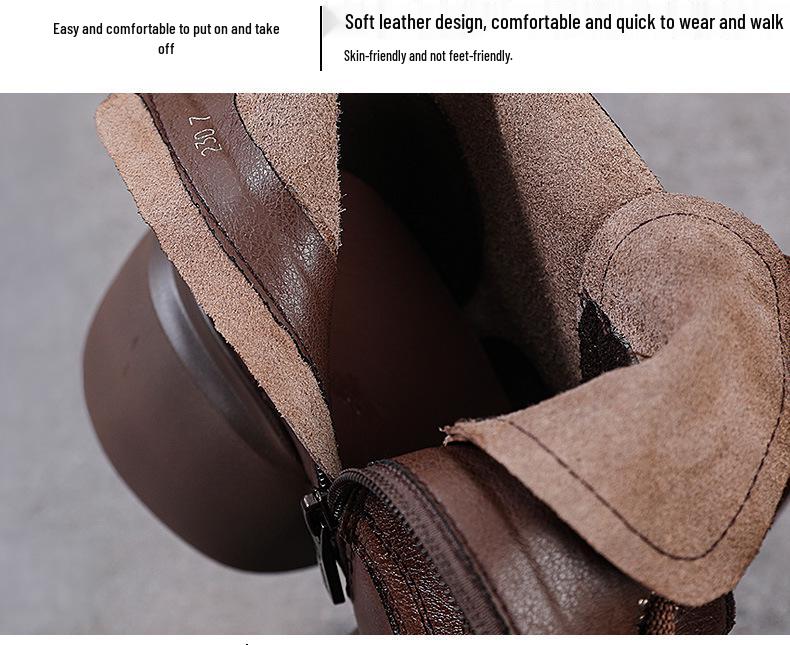 Genuine Leather Zippered Retro Platform Heel Women's Martin Boots