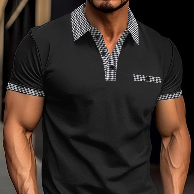 

Летняя мужская повседневная рубашка-поло с коротким рукавом и лацканами из ситца с имитацией кармана XXXL