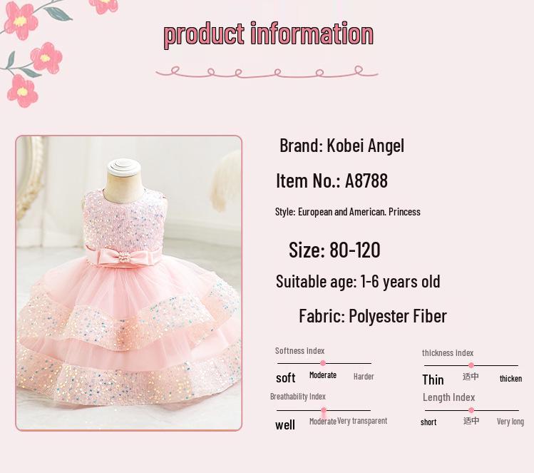 Red Sequined Princess Dress for Girls - Birthday, Banquet & Performance Outfit