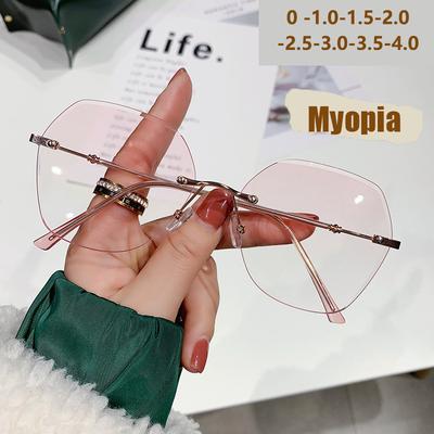 New Frameless Gradient Anti Blue Light Myopia Glasses 3302 Stylish Design for Eye Protection