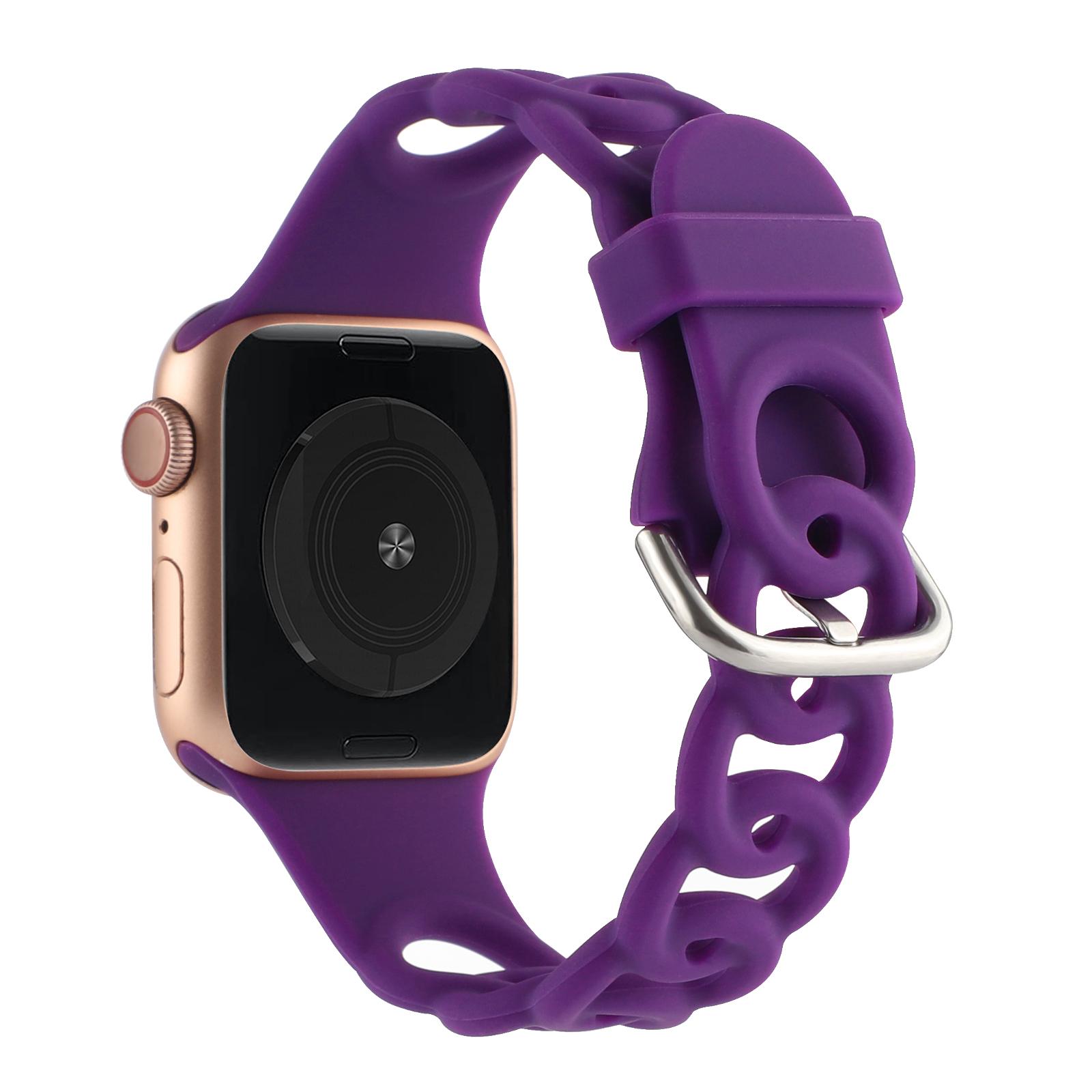 

For Apple Watch Series 10 46mm/Ultra 2 Ultra 49mm/Series 9 8 7 45mm/6 5 4 SE (2023) SE (2022) SE 44mm/3 2 1 42mm Silicone Strap Donut Hollow Watchband Dark Purple