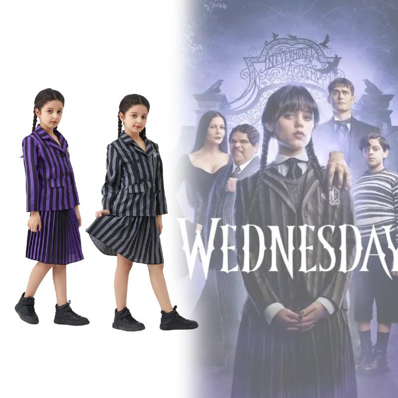 Wednesday Addams Familie Cosplay Kostüm Mit Polyesterstoff Für Halloween Und Rollenspiel