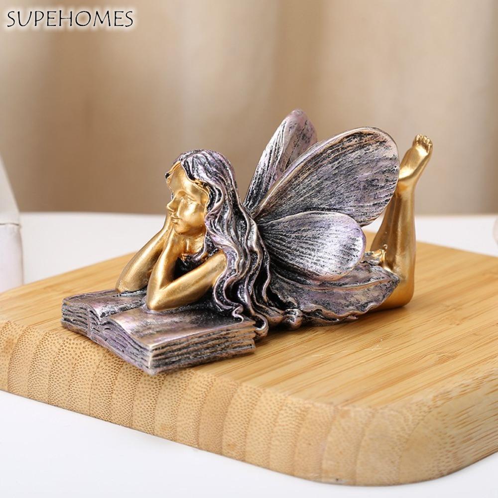 Creative Cute Fairy Figurines Handmade Resin Craft Angel Girl Statue with Wings Funny Fairy Desktop Ornament Outdoor