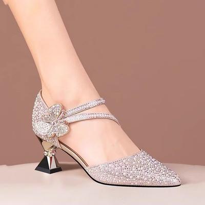 Fashion 2025 Summer New Women Fashion Pointed Sandals Breathable Rhinestone High Heel Sandals Style Comfortable Cool Shoes for Women