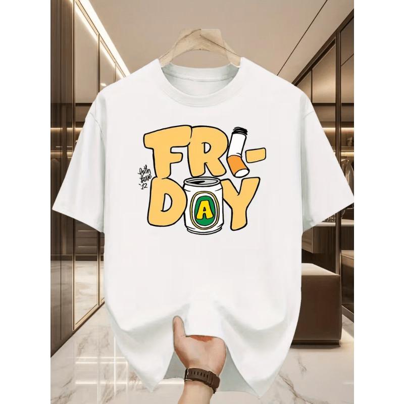 Beer Can and Cigarette 'FRIDAY' Print T-Shirt, 'Friday' Happy Friday Fun Graphic Tee, Breathable Outdoor Casual Wear