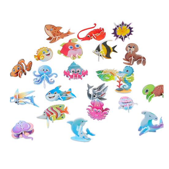 25Pcs DIY 3D Animal Puzzle Set Insect Dinosaur Sea Animal Puzzle Assembly Activity Game Kids Educational Jigsaw Toy Classroom Prizes Party Favors