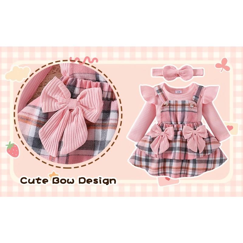 Haine Fetiță Nou-născut Infant Salopetă cu Mânecă Lungă cu Bentiță Set 3 piese Fundă Toamnă Iarnă 0-18 Luni, pentru Exterior