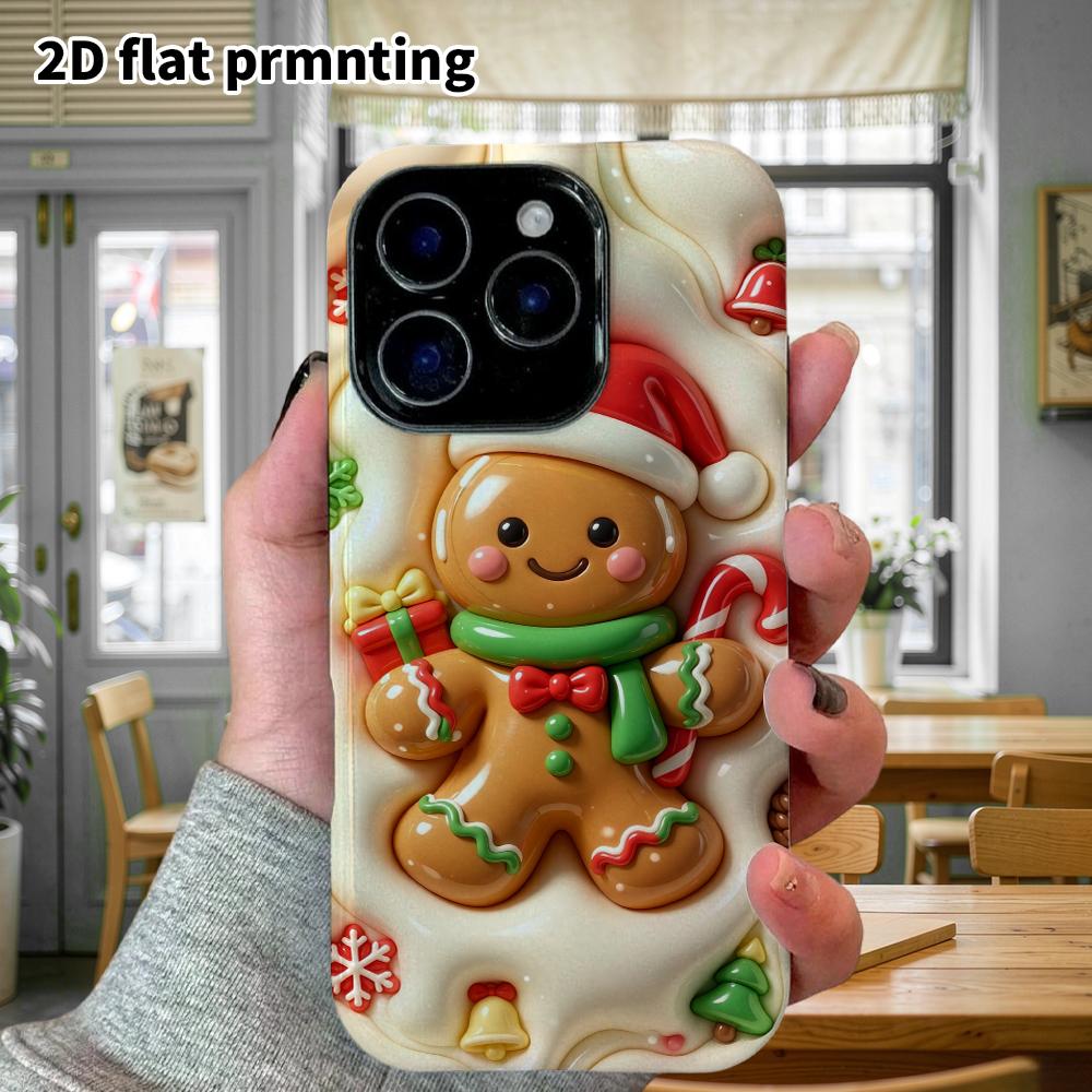 Phone case: 2D flat design suitable for iPhone 18 17 16 15 14 13 Pro protective case, gingerbread man, perfect Christmas and Halloween holiday gift