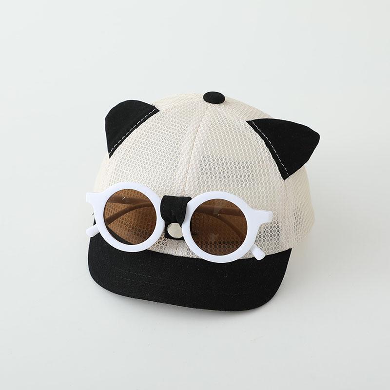 

Милая детская бейсболка с кошачьими ушками, съемные солнцезащитные очки, мультяшная лоскутная бейсболка для малышей с козырьком-уткой, летняя сетчатая детская шляпа от солнца чёрный