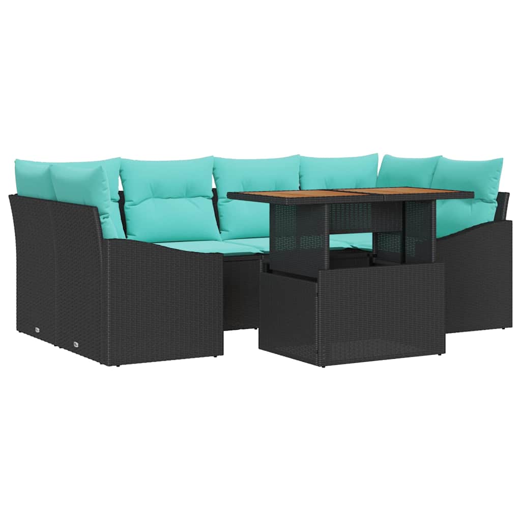 Garden Dining Set with Cushions 7 pcs Black and Teal