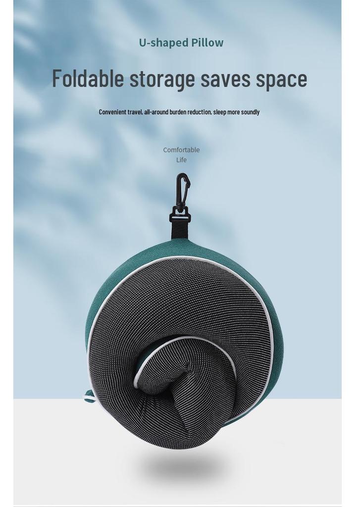U-Shaped Memory Foam Travel Pillow with Foldable Neck Support, Breathable Design, and Optional Logo Printing.
