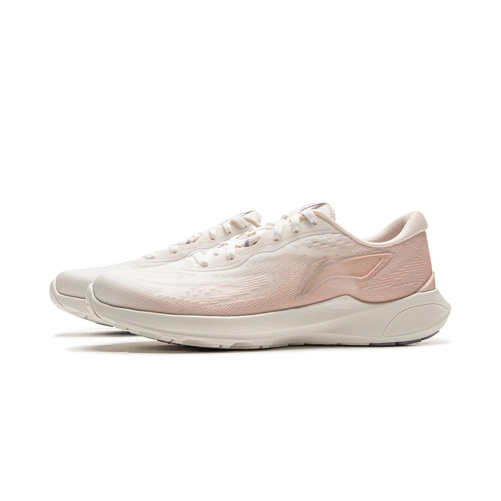 New LiNing Qingyi Cushioning, Slip Resistant, Lightweight Low Top Sprint Running Shoes Women's Mist White/Light Bud Orange ARSV030-1
