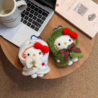 Cartoon Cute Christmas Dress Up Hello Kitty Plush Keychain Backpack Hanging Decoration Plush Toy Pendant Keyring  Year Gift
