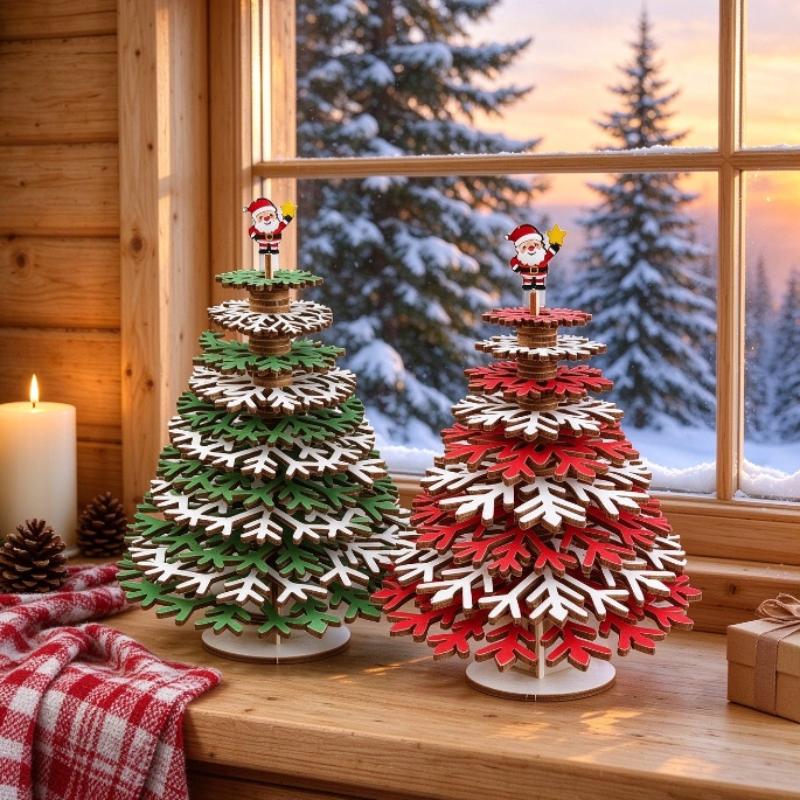 1Pcs Assemble Detachable Colorable Wooden Christmas Tree Diy 3D Snowflake Tabletop Ornament Christmas Decor Holiday Gift