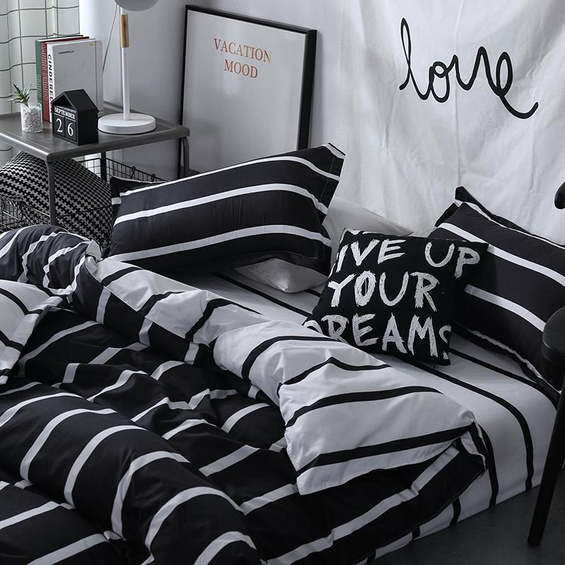 Bonenjoy Black And White Colo Striped Bed Cover Sets Single/Twin/Double/Queen/King Quilt Cover Bed Sheet Pillowcase Bedding Kit