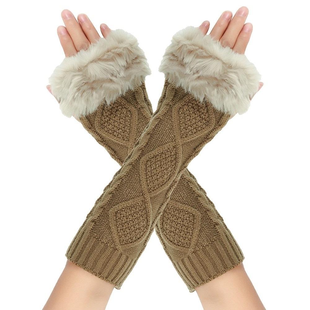 Furry Knitted Sleeves Gloves Crochet Knitting Arm Warmers Women Clothing Accessories