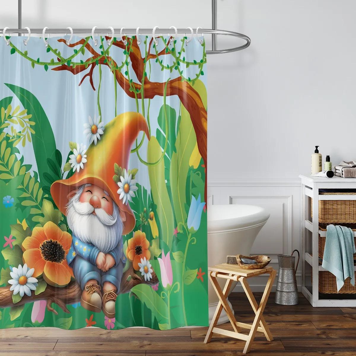 

1Pc Dwarf Pattern Printed Shower Curtain, Spring Day, Waterproof, With 12 Hooks, Bathroom Showers, Bathtub, Home Use W60H190(CM)-1 Pcs