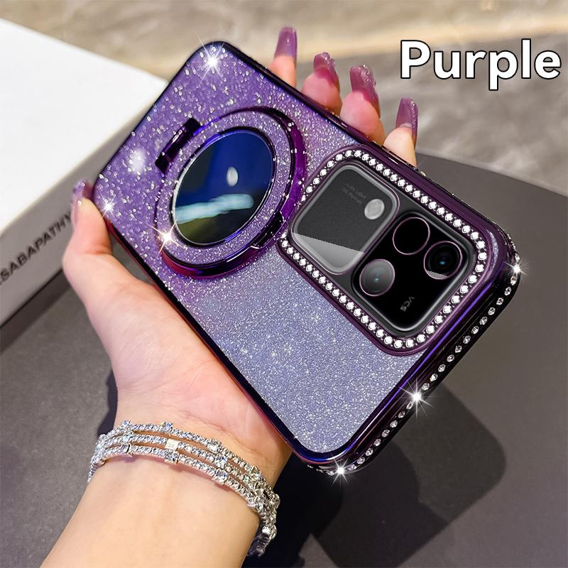 

Для VIVO S16 S17 S18 Роскошный блестящий гальванический чехол для телефона с зеркалом для макияжа Для VIVO S17 Магнитная противоударная бамперная накладка Для VIVO S18 vivo S17 фиолетовый