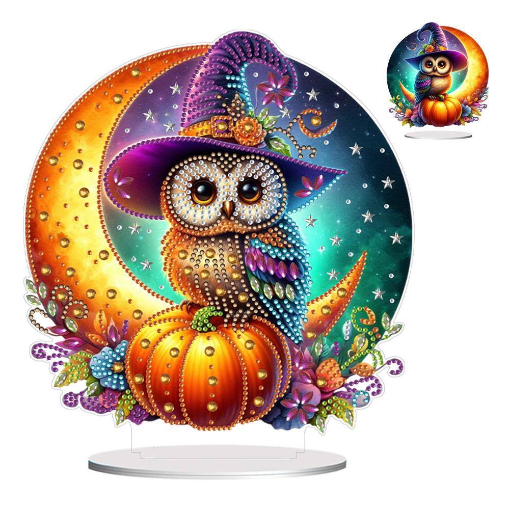 2D Flat Pumpkin Owl DIY Double-Sided Printed Single-Side Drill Diamond Painting Tabletop Ornaments Kit Desktop Diamond Art Kits