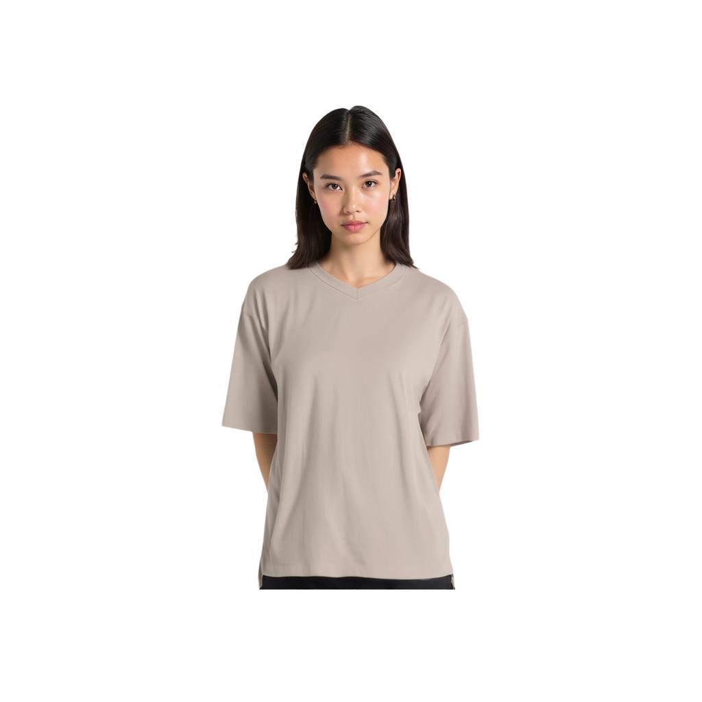 Uniqlo Solid Color V-Neck Pullover Short Sleeve T-Shirt Unisex Tops Light-Beige 455364-30