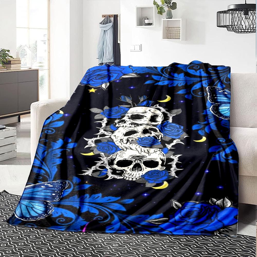 Gotische Schedel Print Flanellen Deken Hoge Kwaliteit Warm Comfortabel Deksel voor Alle Seizoenen Perfect voor Cadeaus Huisdecoratie
